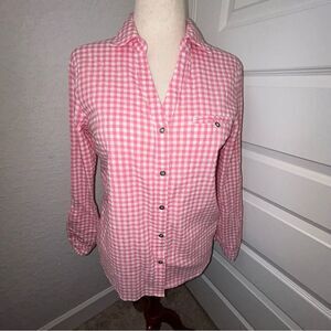 KUT From the Kloth Gingham Print Button Front Long Sleeve Blouse Shirt Top